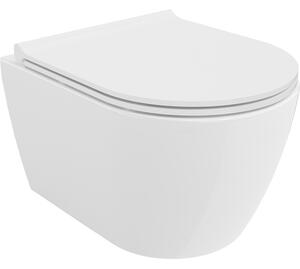 Mexen Carmen, falra akasztható wc csésze 490x365x340 mm, Perem nélküli Tornado + SLIM duroplast wc ülőke, fényes fehér, 30880500