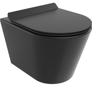 Mexen Rico, falra akasztható wc csésze 490x360x370 mm, Perem nélküli Tornado + duroplast wc ülőke, matt fekete, 30720185T