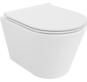 Mexen Rico, falra akasztható wc csésze 490x360x370 mm, Perem nélküli Tornado + duroplast wc ülőke, fényes fehér, 30720500T