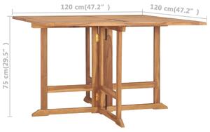 VidaXL összecsukható tömör tíkfa kerti étkezőasztal 120 x 120 x 75 cm