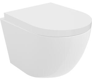 Mexen Lena, falra szerelhető wc csésze 490x360x340 mm, Perem nélküli Tornádo + duroplast wc ülőke, fehér fényes, 30220200T