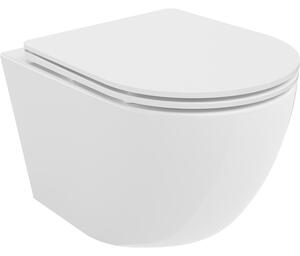 Mexen Lena, falra szerelhető wc csésze 490x360x340 mm, Perem nélküli Tornádo + duroplast wc ülőke, fehér fényes, 30220300T