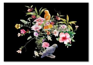 Üvegkép Virágok és madarak