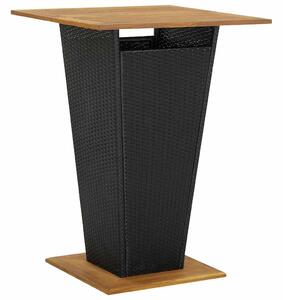 Fekete polyrattan és tömör akácfa bárasztal 80 x 80 x 110 cm