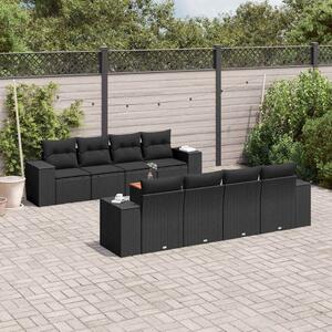 9 részes fekete polyrattan kerti ülőgarnitúra párnákkal