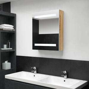 VidaXL fehér-tölgyszínű LED-es tükrös fürdőszobaszekrény 50x14x60 cm