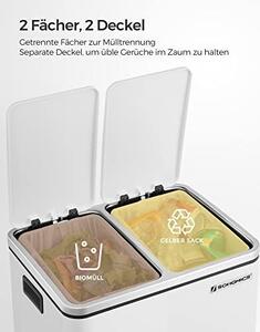 Konyhai szemetes, 2 x 15 literes acél szemetes, lépcsős szemetes belső vödrökkel és fogantyúkkal, puha záródással, szagszigeteléssel, fehér