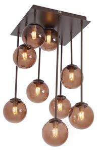 Design mennyezeti lámpa bronz színben, bronz üveggel, 9-es - Athén