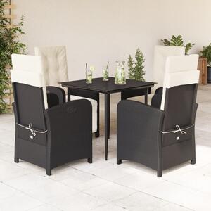 5 részes fekete polyrattan kerti étkezőgarnitúra párnákkal