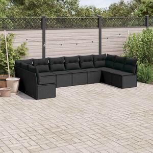 10 részes fekete polyrattan kerti ülőgarnitúra párnákkal
