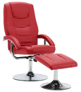 Piros dönthető műbőr fotel lábzsámollyal