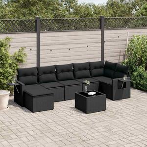 8 részes fekete polyrattan kerti ülőgarnitúra párnákkal