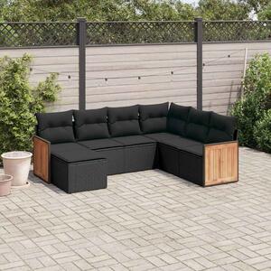 7 részes fekete polyrattan kerti ülőgarnitúra párnával
