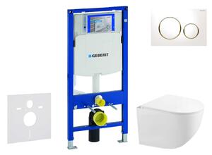 Geberit Duofix - Előfali szerelő készlet, Gaia kompakt WC, softclose ülőke, Sigma20 vezérlőgomb, fehér/aranyozott SANI11CA3147