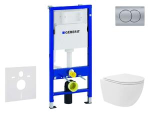 Geberit Duofix - Előfali szerelő készlet, kompakt WC Oudee Vortex és softclose ülőke, Delta01 vezérlőgomb, matt króm SANI11CA1145