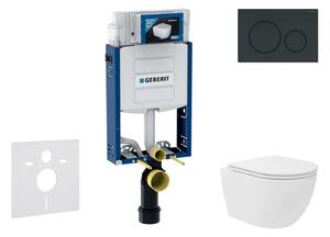 Geberit Kombifix - Előfali szerelő készlet, kompakt WC Oudee Vortex és softclose ülőke, Sigma20 vezérlőgomb, fényes fekete/matt fekete SANI15CA5133