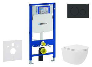 Geberit Duofix - Előfali szerelő készlet, kompakt WC Oudee Vortex és softclose ülőke, Sigma20 vezérlőgomb, matt fekete/fekete SANI11CA5140