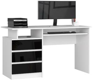 PC asztal Bronte (fehér + fényes fekete). Akció -20%