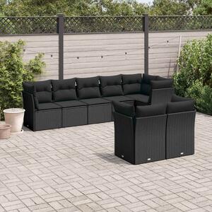 8 részes fekete polyrattan kerti ülőgarnitúra párnákkal