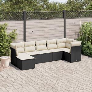 7 részes fekete polyrattan kerti ülőgarnitúra párnával