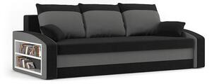 HEWLET kanapéágy polccal, normál szövet, hab töltőanyag, bal oldali polc, fekete / szürke