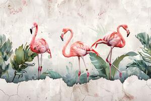 Tapéta flamingók vintage stílusban
