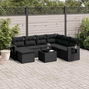 8 részes fekete polyrattan kerti ülőgarnitúra párnákkal