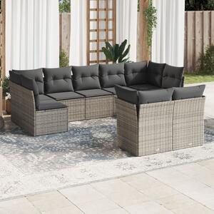 9 részes szürke polyrattan kerti ülőgarnitúra párnákkal