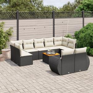 10 részes fekete polyrattan kerti ülőgarnitúra párnákkal
