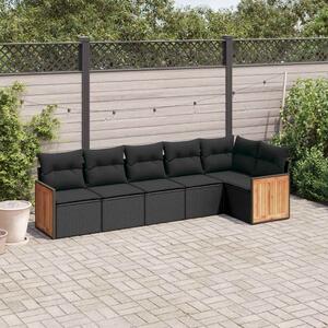 6 részes fekete polyrattan kerti ülőgarnitúra párnákkal