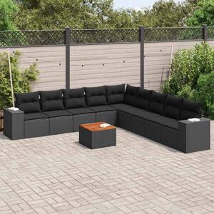 10 részes fekete polyrattan kerti ülőgarnitúra párnákkal