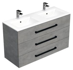 Fürdőszobaszekrény fekete fogantyúval és mosdókagylóval SAT Cube Way 120x76,5x46 cm betonszőnyeg CUBE46C1203BEMOD