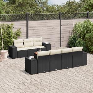 8 részes fekete polyrattan kerti ülőgarnitúra párnákkal