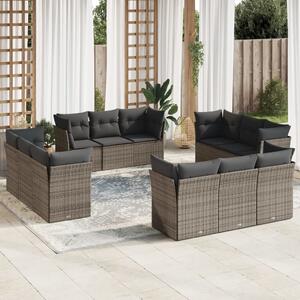 12 részes szürke polyrattan kerti ülőgarnitúra párnákkal