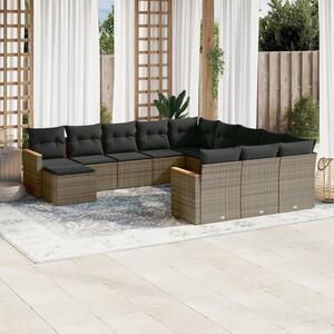 12 részes szürke polyrattan kerti ülőgarnitúra párnákkal