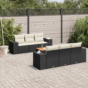 7 részes fekete polyrattan kerti ülőgarnitúra párnával