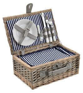 [casa.pro] Piknik kosár - 2 személyes - evőeszköz, pohár, tányér (kék/fehér)