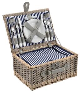 [casa.pro] Piknik kosár - 4 személyes - evőeszköz, pohár, tányér (kék/fehér)