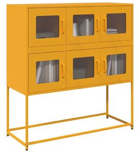 VidaXL mustársárga hideghengerelt acél tálalószekrény 100,5x39x107 cm