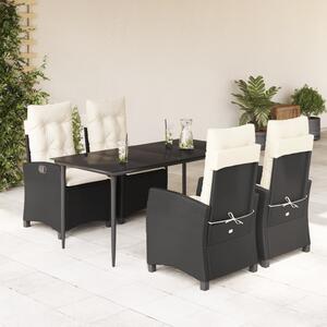 5 részes fekete polyrattan kerti étkezőgarnitúra párnákkal