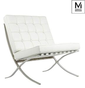 Modesto Design Barcelon Fehér Műbőr Fotel Polírozott Acél Vázzal