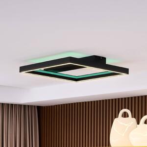 Lucande Smart LED mennyezeti lámpa Tjado, 50 cm, fekete, RGBW, dimmelhető, Fekete, Nappali / Étkező, fém, Modern