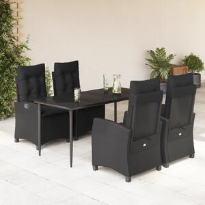 5 részes fekete polyrattan kerti étkezőgarnitúra párnákkal
