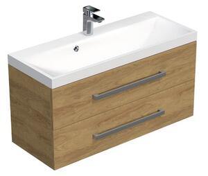 Fürdőszoba szekrény króm fogantyúkkal és mosdóval SAT Cube Way 100x53x40 cm tölgy Hickory matrac CUBE2100ZDH