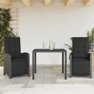 3 részes fekete polyrattan bisztrógarnitúra párnával
