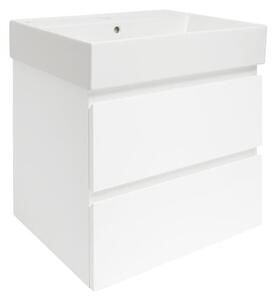 Fürdőszobaszekrény kerámia mosdókagylóval SAT B-Way 59x50x45 cm fehér fényes BWAY260WU2BI