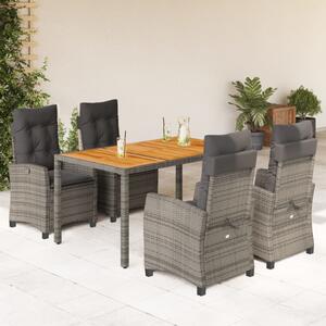 5 részes szürke polyrattan kerti étkezőgarnitúra párnával