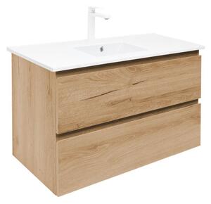 Fürdőszobaszekrény 2 fiókos mosdókagylóval SAT B-Way 99x50x45 cm matt tölgy BWAY2100OAKU4B2