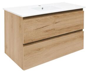 Fürdőszobaszekrény 2 fiókos kerámia mosdókagylóval SAT B-Way 99x50x45 cm BWAY2100OAKU4BI