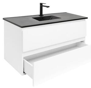 Fürdőszobaszekrény kerámia mosdókagylóval SAT B-Way 99x50x45 cm fehér fényes BWAY2100WU4B2B